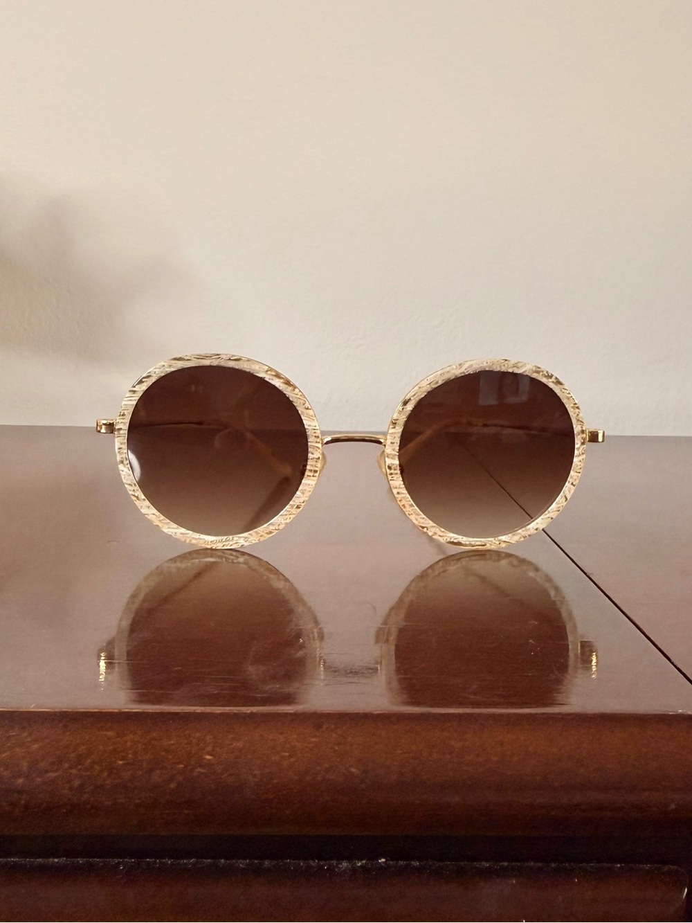 Warby Parker Round Gold Frame Sunglasses with Brown Gradient Lenses